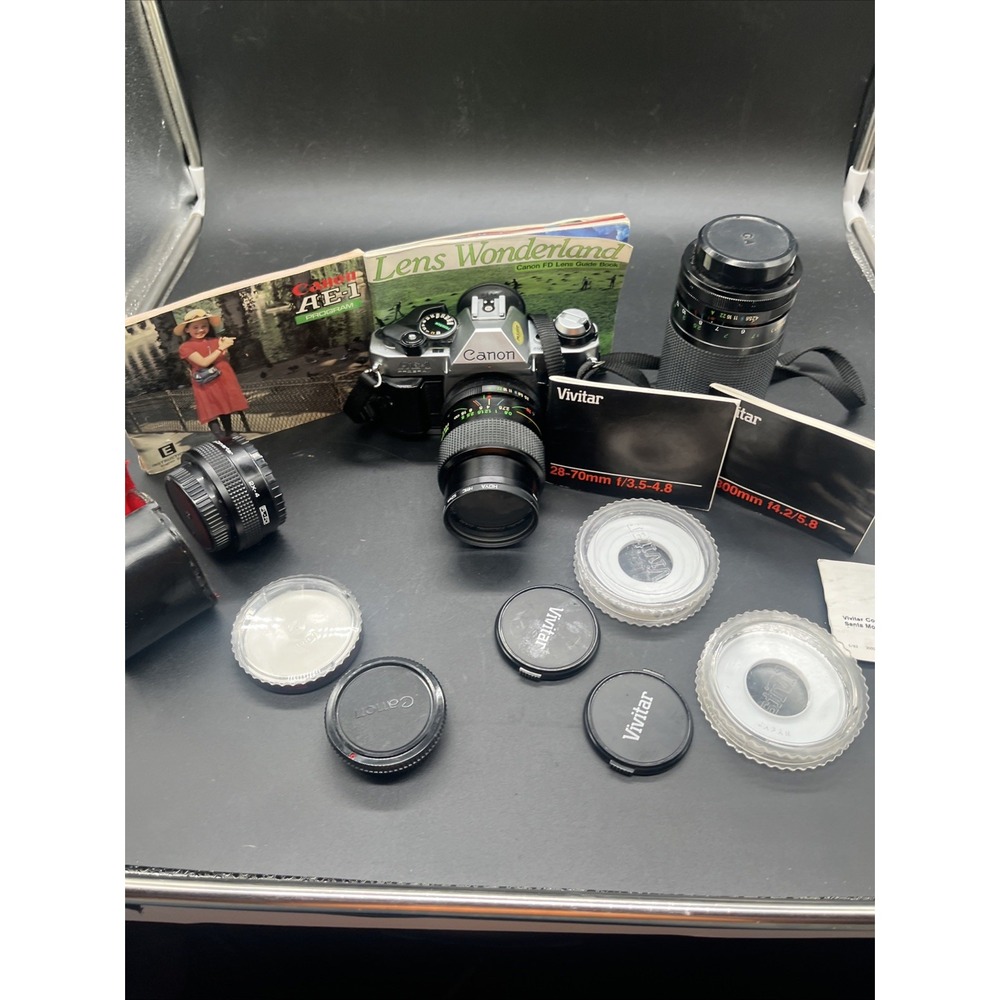 Canon AE-1 Program 35mm SLR Camera Bundle - Fully Tested & Working - 2 Lenses